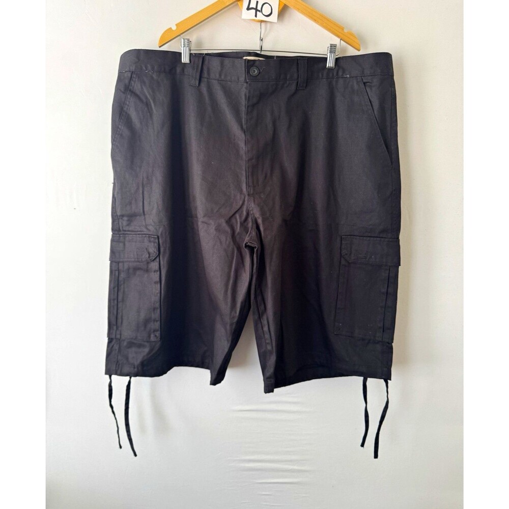 noiz Cargo Shorts Mens Black Cotton Canvas Flat Front Drawstring Pockets DPX 420